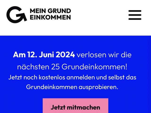 Verlosungsmitteilung von "Mein Grundeinkommen" 