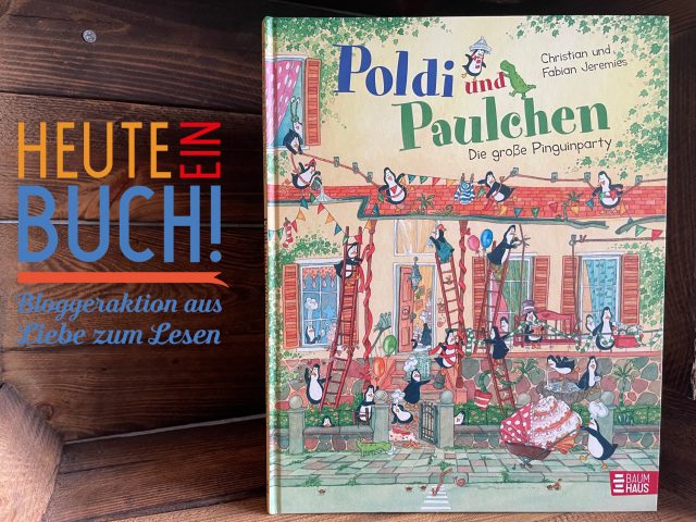 Das Wimmelbuch "Poldi und Paulchen" mit "Heute ein Buch" in einer Holzkiste