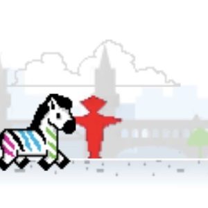 buntes pixeliges Zebra an rotem Ampelmännchen im Spiel